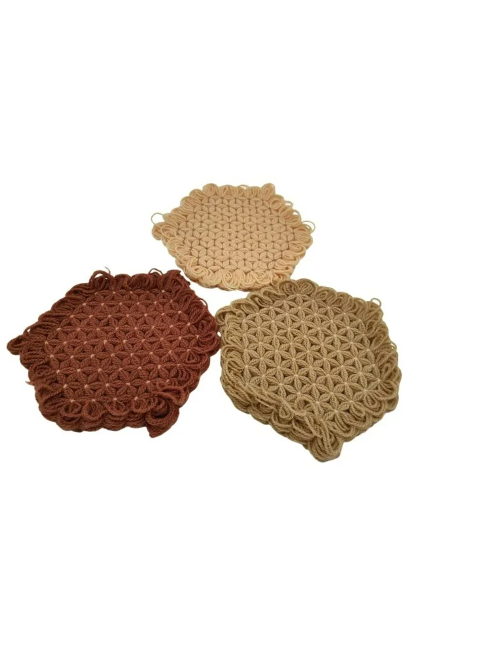 Vintage Daisy Loom Yarn Trivet & Coaster Lot, Cottagecore Cottage Granny Grandma